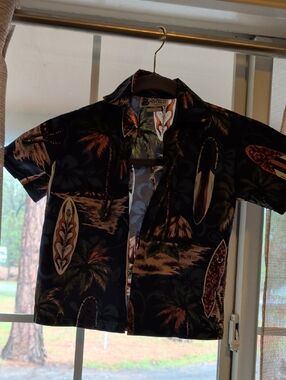 Kids'blue Vintage Hawaiian Surfboard Button-Up Shirt